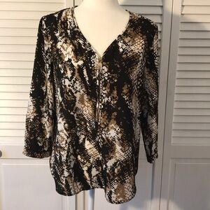 ANNE KLEIN Brown Snake Skin Print Blouse Size 8